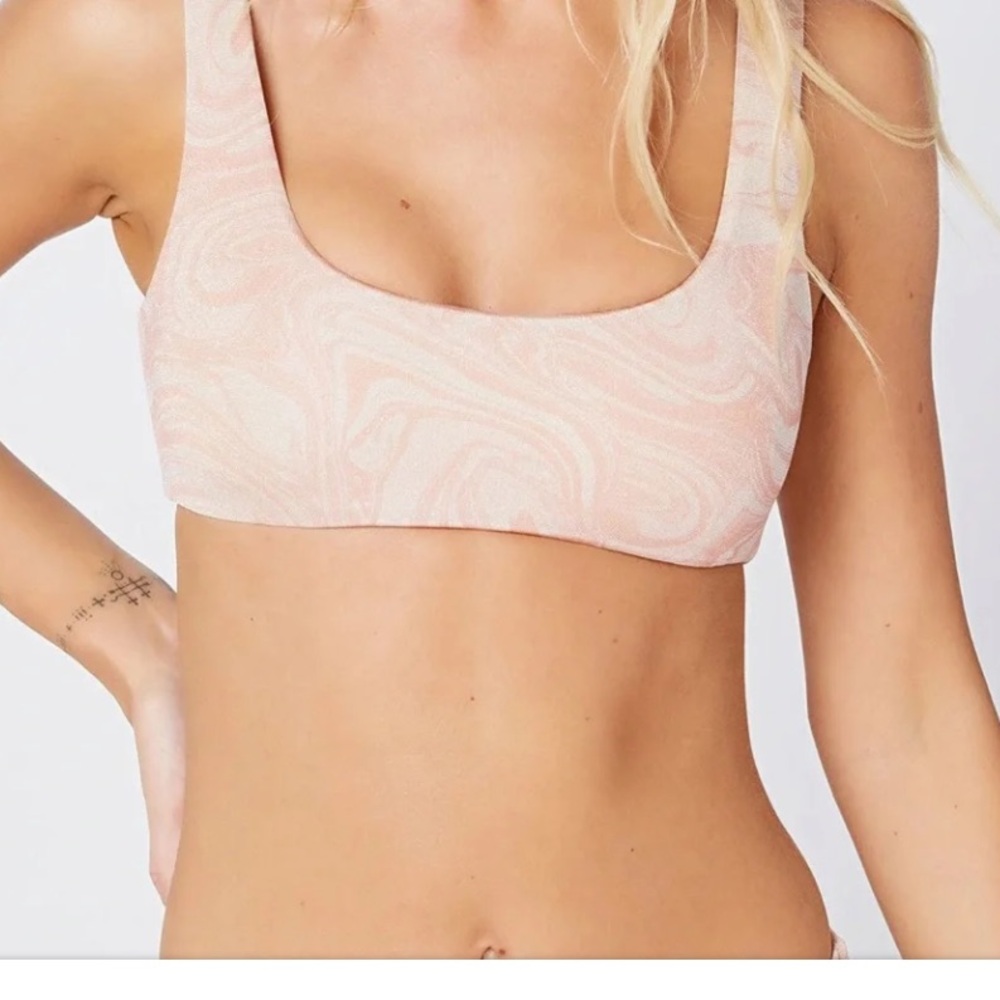 L*SPACE Pink Marble Scoop Neck Bikini Top
